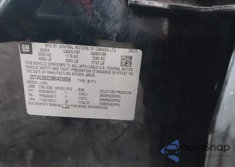 2011 GMC Terrain Sle-2 from USA, damaged, VIN 2CTALSEC3B6433658